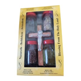 Bluenoemi Christmas Gifts Jerusalem Olive Wood Cross Gift from the Holy Land Holy Water Oil Earth Incense Bethlehem Holyland