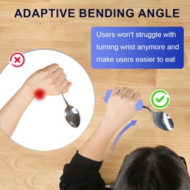 Ehucon Easy Grip Cutlery Set,Adaptive Curved Angled Spoon and Fork Set for Tremors Limited or Elderly,Weighted Utensil Cutlery with Non-Slip Handle (Purple, Left Hand)