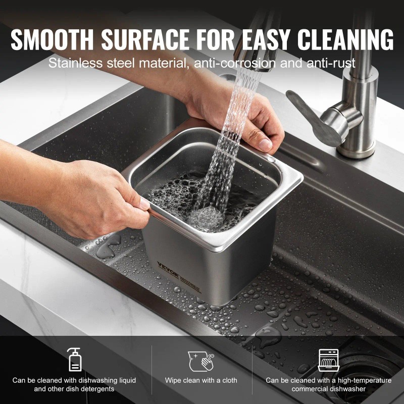 1/6 Size Steam Pan 6 Inch Deep Stainless Steel Anti