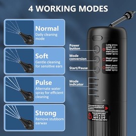 VITCOCO VITCOCO Ear Wax Removal Kit, Electric Water Powered Ear Cleaner for Effective Ear Wax Removal, Ear Irrigation Ear Cleaning Kit with 4 Cleaning Modes,10 Reusable Tips, for Home Use (Black)