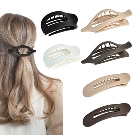 Fidqiog 6 Pcs Flat Hair Clips for Women, 3 Styles Flat Lay Down Claw Clips for Thick Thin Hair, Strong Hold Duckbill Claw Clip for Women, Matte Comfortable Curved Barrettes for Styling