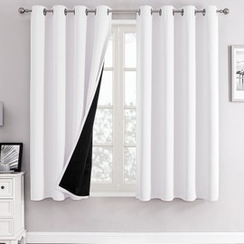 ChrisDowa White 100% Blackout Curtains for Bedroom with Black Liner, 2 Thick Layers Total Blackout Thermal Insulated Grommet Window Curtains 2 Panels Set (Pure White, 52 x 63 Inch)