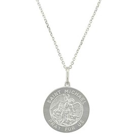 JOTW Sterling Silver Round Saint Michael Pray for Us Charm with 18 inch Link Chain BSS-43