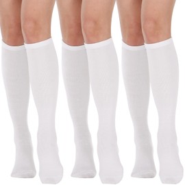 DRESHOW 3 Pairs Women Knee High Casual Tube Socks Cotton Solid Knit Plain White Stockings Leg Warmer All Season Gift