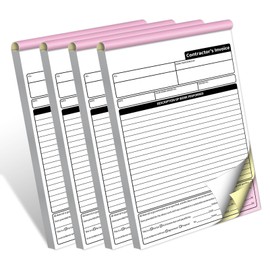 AMXZEA 4 Pack Contractor Invoice Books,3 Part Carbonless Contractor Estimate Book,Work Order Receipt Book with Carbon Copies,7.3 x 11 Inch (50 Sets Per Book)