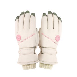 Feelorna Ski Gloves for Women, Winter Touchscreen Waterproof Warm Snow Gloves with Adjustable Wristband, Non-Slip Windproof Thermal Snowboard Glove for Cold Weather (Beige)