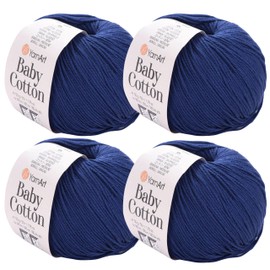 YarnArt Paquete de 4 ovillos de lana de algodón para bebé – Suave hilo de tejer para bebé y verano, 50% algodón 50% acrílico, 50g cada uno, 165m/ovillo – Ideal para proyectos de Amigurumi y crochet