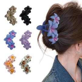 Flower Hair Claw Clips, 6pcs Non-Slip Matte Large Flower Hairs-Clip Strong Hold Hairs Catch Hawaiian Claw Clip, Women Girls Hair Styling Accessories for Medium Thick Curly Wavy Hair