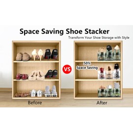 Yes!Fresh Shoe Slots Organizer, Boutique Display Style Shoe Stacker for A Pair of Shoes, Separable Shoe Rack for Closet Organization, 3 Adjustable Narrow Shoe Rack (Clear, 2 Pack)