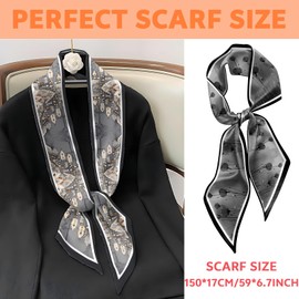 BHAHB 2PCS Hair Head Scarf Silk Feeling Long Satin Neck Satin Scarves for Handbag Cute Decoration Aesthetic Women 59 * 6.7''-Black