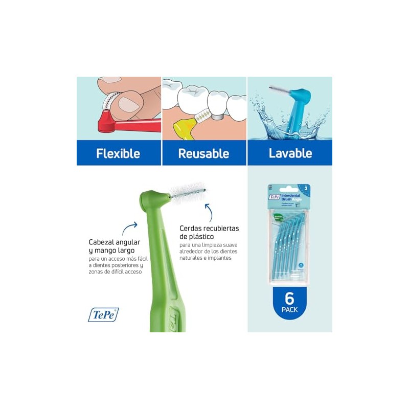 TePe Angle Cepillo Interdental Angulado, Cepillos interdenaltes TePe Azul 0.6mm