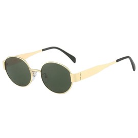 crazy bean Sunglasses Round Vintage Women Men Polarised Sunglasses Party Hippie Quick Glasses Solarium, Gold setting + green lenses