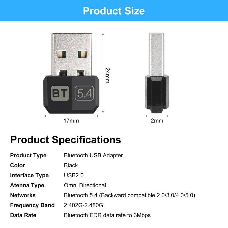 TNSLAND Bluetooth 5.4 Adapter, Bluetooth Adapter PC, USB Bluetooth Adapter,