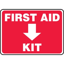 Accuform MFSD958VP Plastic Safety Sign, "First AID KIT (Arrow Down)", 10" Length x 14" Width x 0.055" Thickness, White on Red