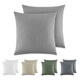 Dreamzie Cushion Cover 80 x 80 cm Set of 2 - 100% Washed Cotton, Light Grey, Oeko-Tex Certified Cushion Covers, Linen Look and Breathable Cushion Cover, Pillowcase with Zip