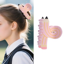 Pencil Hair Clips Back to School Pink Pencil Claw Clips for Girls Funny Teacher Students Fashion Accessories for Women Hair Barrettes Styling Party Gifts 1Pcs (Pink Pencil)