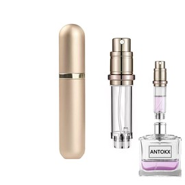 ANTOKX Travel Perfume Bottle Refillable Atomizer - 5ML Perfume Atomiser, Pocket Perfume Dispenser, Scent Pump Case, Leakproof Portable Perfume Sprayer for Women and Men (Gold-1)