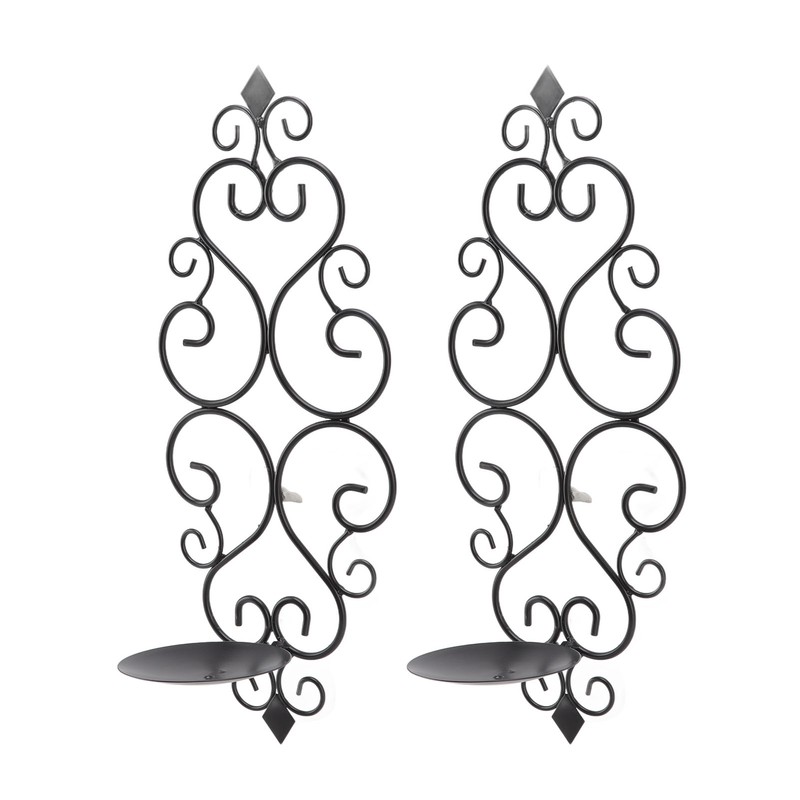 2 Pcs Candle Holder Exquisite Classical Style Black Iron Wall
