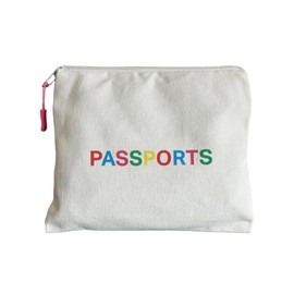 Zip Up Passport Holder Travel Wallet/Pouch for Couples, Families, Gap Year Travel Essentials, Travel Gift for Families. Rainbow Writing with White Canvas.