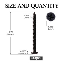 Venforze Wood Screws Black Head, 100 PCS Pan Head Stainless Steel Phillips 6X1-1/2, Stainless Steel 304 Screw, Home Screw Kit