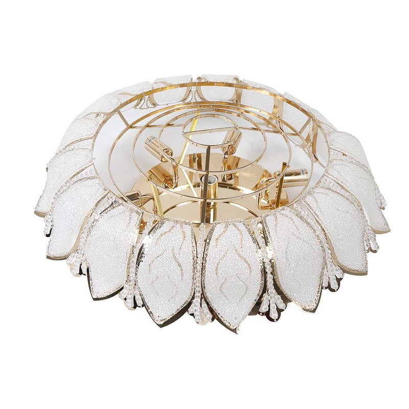 Dimmable Crystal Chandeliers Lotus-Shaped Flush Mount Ceiling Light with Remote