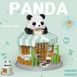 WULOBOOI Street View Coffee Shop Mini Building Blocks,911 Pieces Cute Panda Animal Micro Building Sets,Simulation Architecture Construction Toy,Creative Gifts for Adults Boys Girls 12+