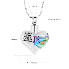 VCCWYQK Heart Cremation Urn Necklace Pendant for Women Men - A Piece of My Heart Lives in Heaven Memorial Keepsakes Cremation Jewellery