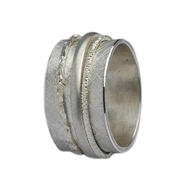 Tiljon Wide Rotating Ring 925 Silver Matt with Rotating Ring Bands, Sterling Silver, No Gemstone