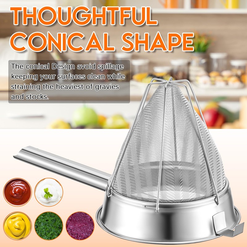 SiliFine Stainless Steel Reinforced Bouillon Sieve Strainer Cone Fine Mesh