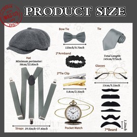 1920s Men Costume Set for Men, Retro 20s Roaring Gatsby Gangster Outfit 1920s Costuem Accessories for Party Supplies-M