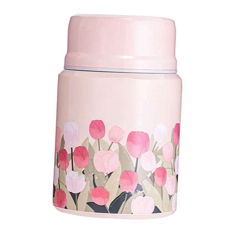 Insulated Food Jar Flower Pattern 450ML Capacity Stainless Steel Portable