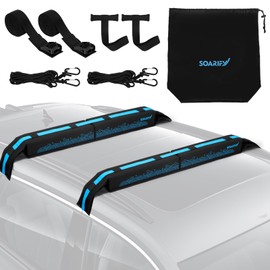 SOARIFY Universal Car Soft Roof Rack，Roof Pads Luggage Carrier for Kayak, Surfboard SUP, Canoe Include Storage Bag, 2 Quick Loop Strap, 2 Tie Down Rope, and 2 Heavy Duty Tie Down Straps