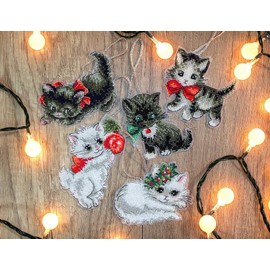 Letistitch Cross Stitch Set, Christmas Toy Kit, Kittens, Set of 5, Counted Pattern, 8 x 7 cm