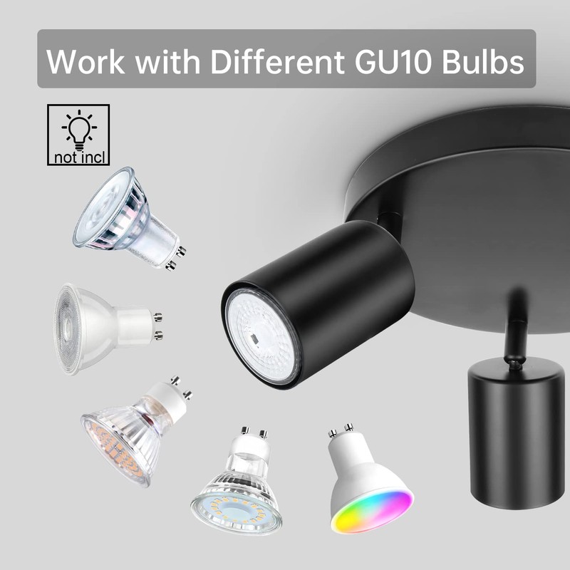 Dehobo Ceiling Spotlight Indoor in Matt Black - 3 Adjustable