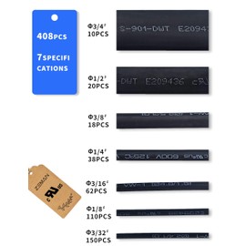 ZEMAN 3:1 408PCS Dual Wall Heat Shrink Tubing Kit - Adhesive Lined Waterproof Seal for Wire Connectors, Automotive, Marine - Insulated, Weatherproof -Black