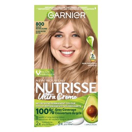 Garnier Nutrisse Ultra Crème, Permanent Hair Dye, 100% Grey Coverage, Vegan Formula, Nourished Hair, Long-Lasting Rich Colour, Protects Hair Against Dryness, 800 Medium Neutral Blonde, 1 Application