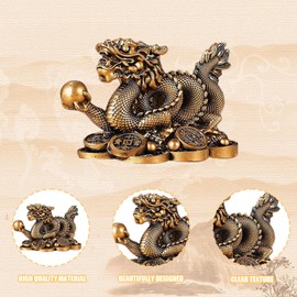 Elionless Chinese Dragon Statue, Feng Shui Dragon Ornament Attract Wealth And Good Luck Home Office Car Ornaments (Bronze)