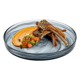 Restaurantware Vetri 11 x 11 x 1.2 Inch Glass Serving Dish 1 Durable Unique Serving Dish - Swirl Pattern Dishwashable Black Glass Alabaster Dinnerware For Hot Or Cold Foods