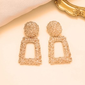 ATIMIGO Gold Statement Drop Earrings Metal Rectangle Geometric Dangle Earrings for Women