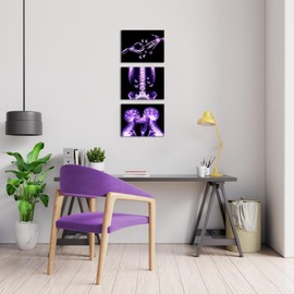 LyerArtork 3 Pieces Purple Skull Wall Art Canvas Prints Gothic X-Ray Human Skull with Butterfly Pictures Abstract Kissing Skeleton Lovers Painting Modern Romantic Bedroom Decor 12"x16"x3