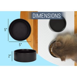 NAT & Jules Nibbles and Dribbles Black 5 inch Stoneware Small Pet Bowls Set of 2