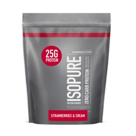 Isopure Isopure Protein Powder, Zero Carb Whey Isolate, Gluten Free, Lactose Free, 25g Protein, Keto Friendly, Strawberries & Cream, 15 Servings, 1 Pound (Packaging May Vary)