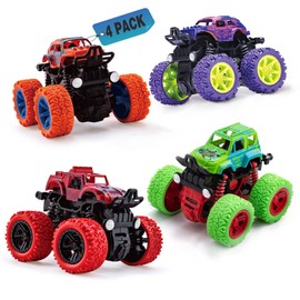 PELOSTA 4 PCS Monster Truck Toys for Boys Girls, Friction Powered Push and Go Car Toy for Kids Christmas Birthday Gifts, 3 4 5 6 7 8 Year Old Boy Girl Inertia Vehicle Set Educational Toy(4 Color)