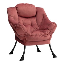 HollyHOME Modern Fabric Large Lazy Chair, Accent Oversized Comfy Reading Chair, Thick Padded Cozy Lounge Chair with Armrest, Steel Frame Leisure Sofa Chair for Living Room, Bedroom, Dorm, Dusty Rose