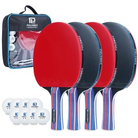 POLONDE Table Tennis Set with 4 Paddles, 8 Balls and 1 Bag, Professional Ping Pong Bats with ITTF Approved Rubber, 3-Star Balls, Ping Pong Set with Portable Bag