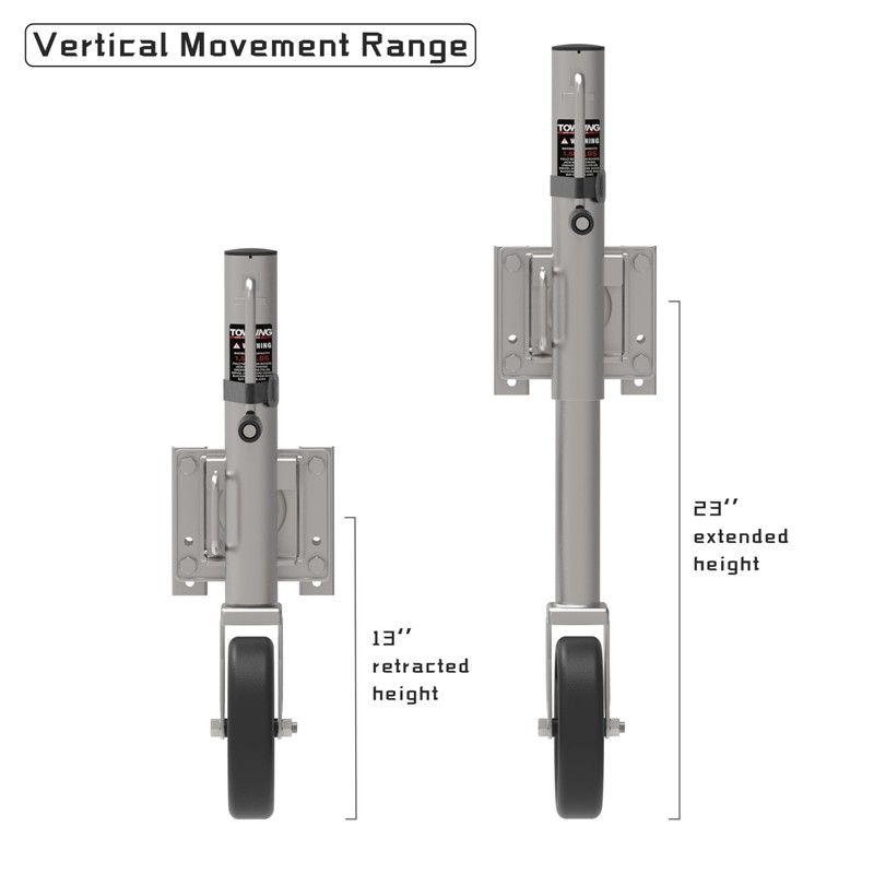 TOWKING 8" Spoke Wheel Trailer Jack, 10" Vertical Movement, 1500