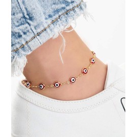Barzel 18k Gold Plated Evil Eye Anklet Bracelet, 10 Inches, Tarnish Free, Waterproof - Made In Brazil - Color: Aqua
