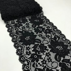 Vupouma 6 Inch Wide Stretch Lace Ribbon Elastic Trim Lace Fabric, 5 Yards for Crafts, Sewing, Gift Wrapping and Bridal Wedding Decorations - 8956 (Black)