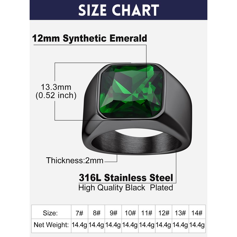 Bandmax Gemstone Signet Rings for Men, Stainless Steel Sovereign Ring