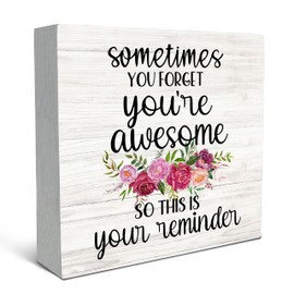 SRADMO Sometimes You Forget You're Awesome So This is Your Reminder Floral Wood Box Sign Desk Decor, Inspirational Wooden Block Box Sign Decoration For Home Office Shelf Table Decor